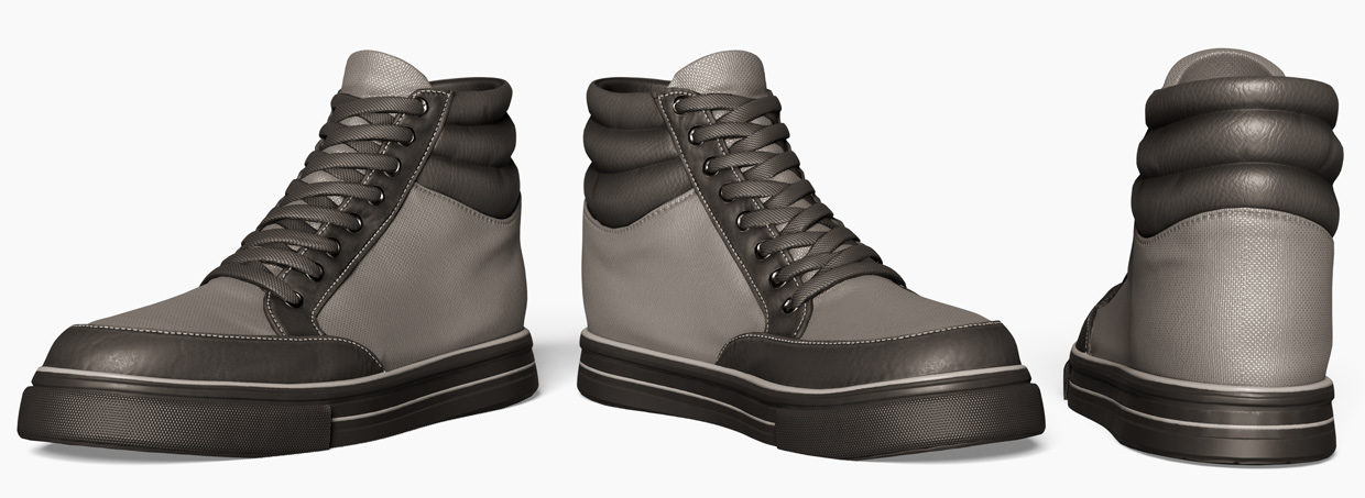 Lineup of female high-top shoes 3D models for detailed footwear design